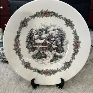 Royal Stafford Cottage Snow Village Christmas Tree Large Serving Bowl 13.5 Inche